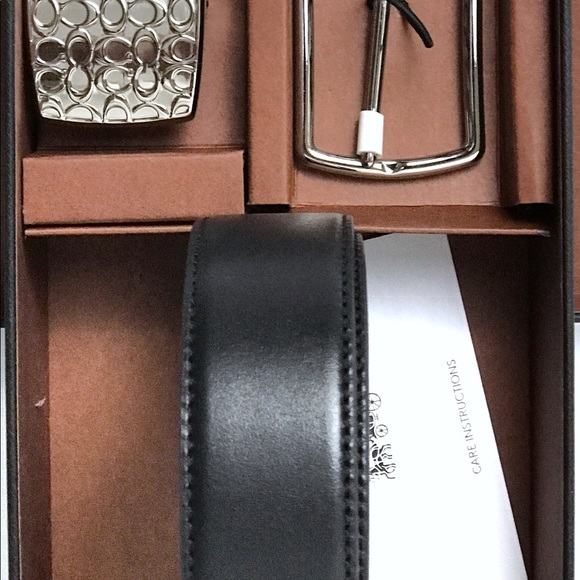Mens Coach Black Leather Belt Gift Set w/ Buckle - Picture 3 of 8